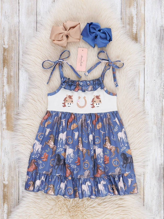 Steel Blue Horse Ruffle Dress