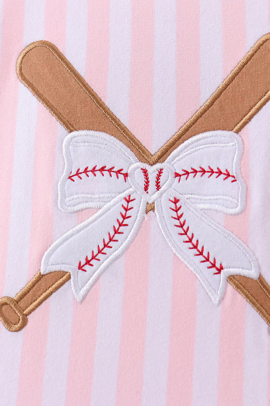 Pink Baseball Bow Stripe Bloomer Set