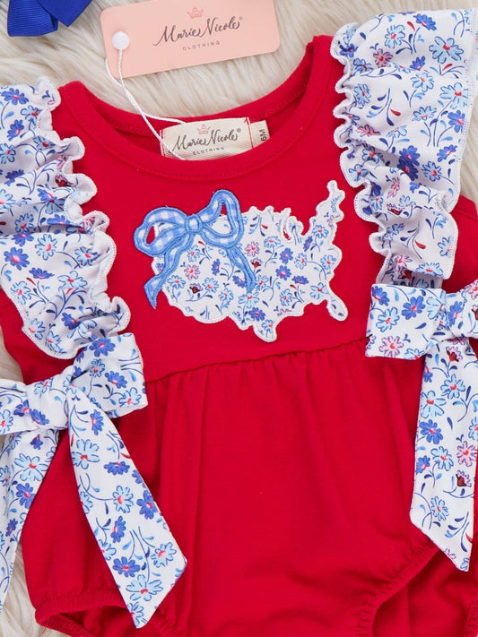Sweet Land Floral Embroidered Cotton Ruffle Bubble Romper
