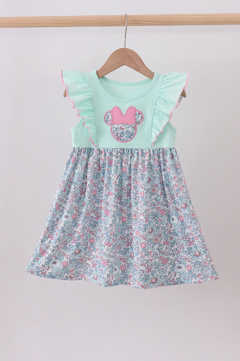 Mint Floral Character Ruffle Dress