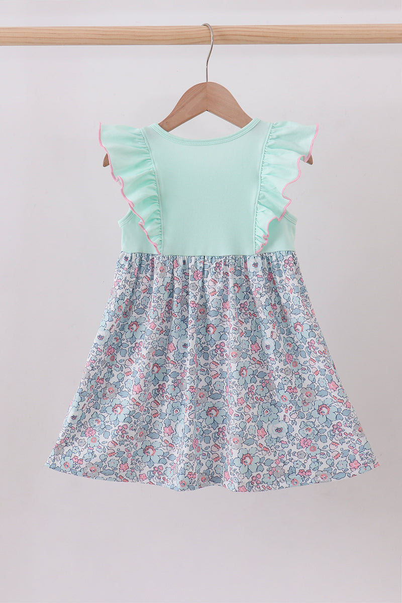 Mint Floral Character Ruffle Dress