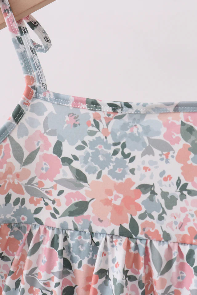 Pink Floral Tiered Dress