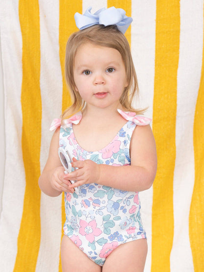 Cottage Floral & Gingham Bow Tie One Piece Swimsuit