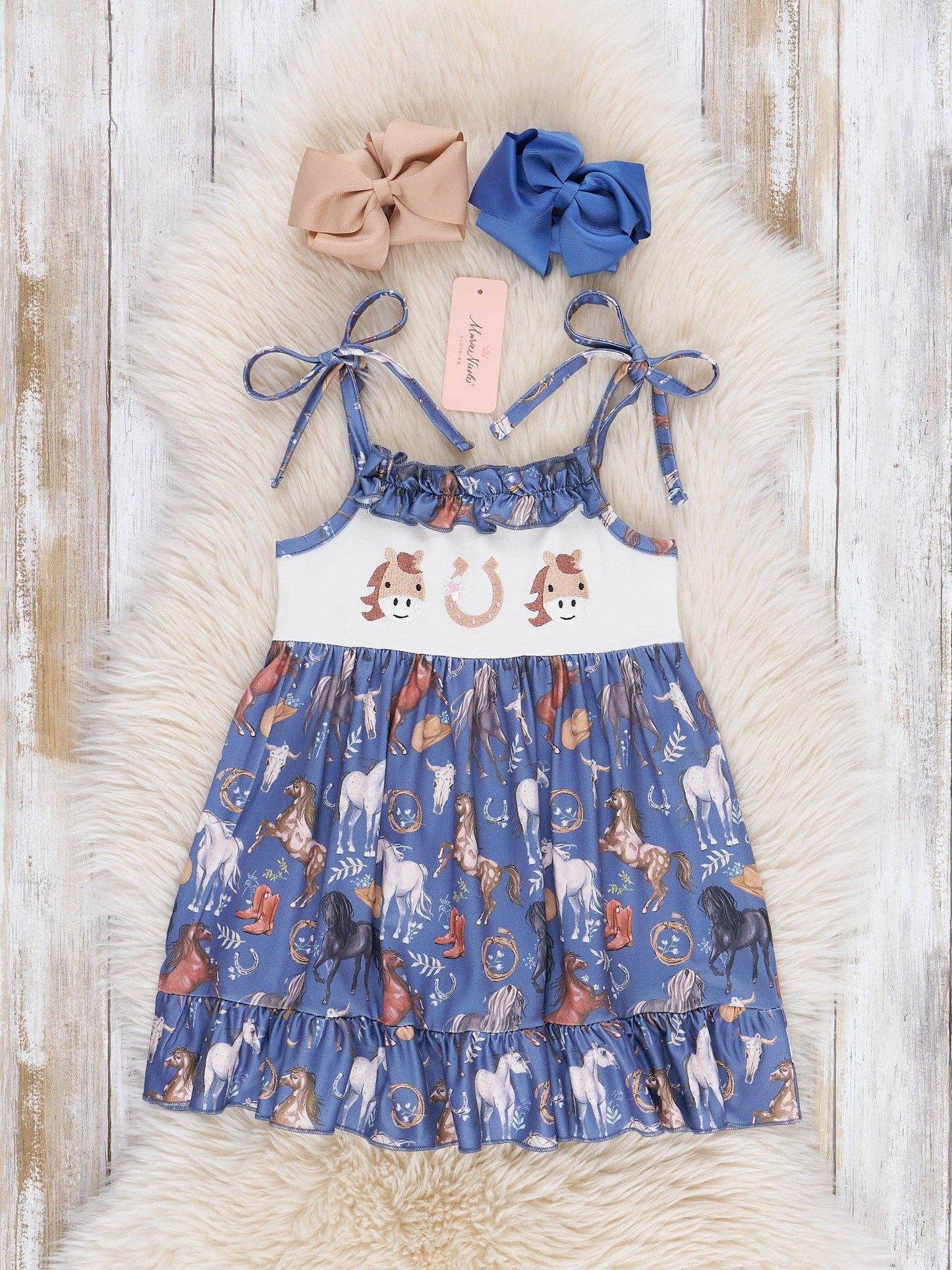 Steel Blue Horse Ruffle Dress