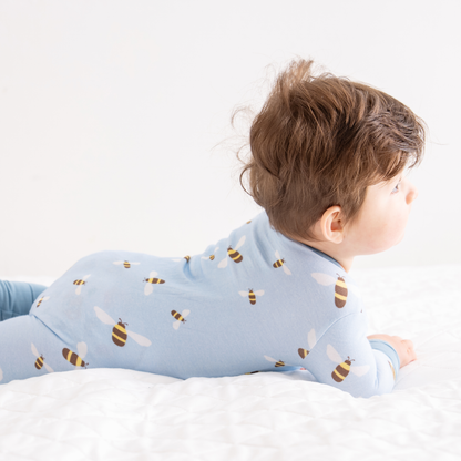 Baby Bamboo Pajamas w/ DreamCuffs® - Blue Bees