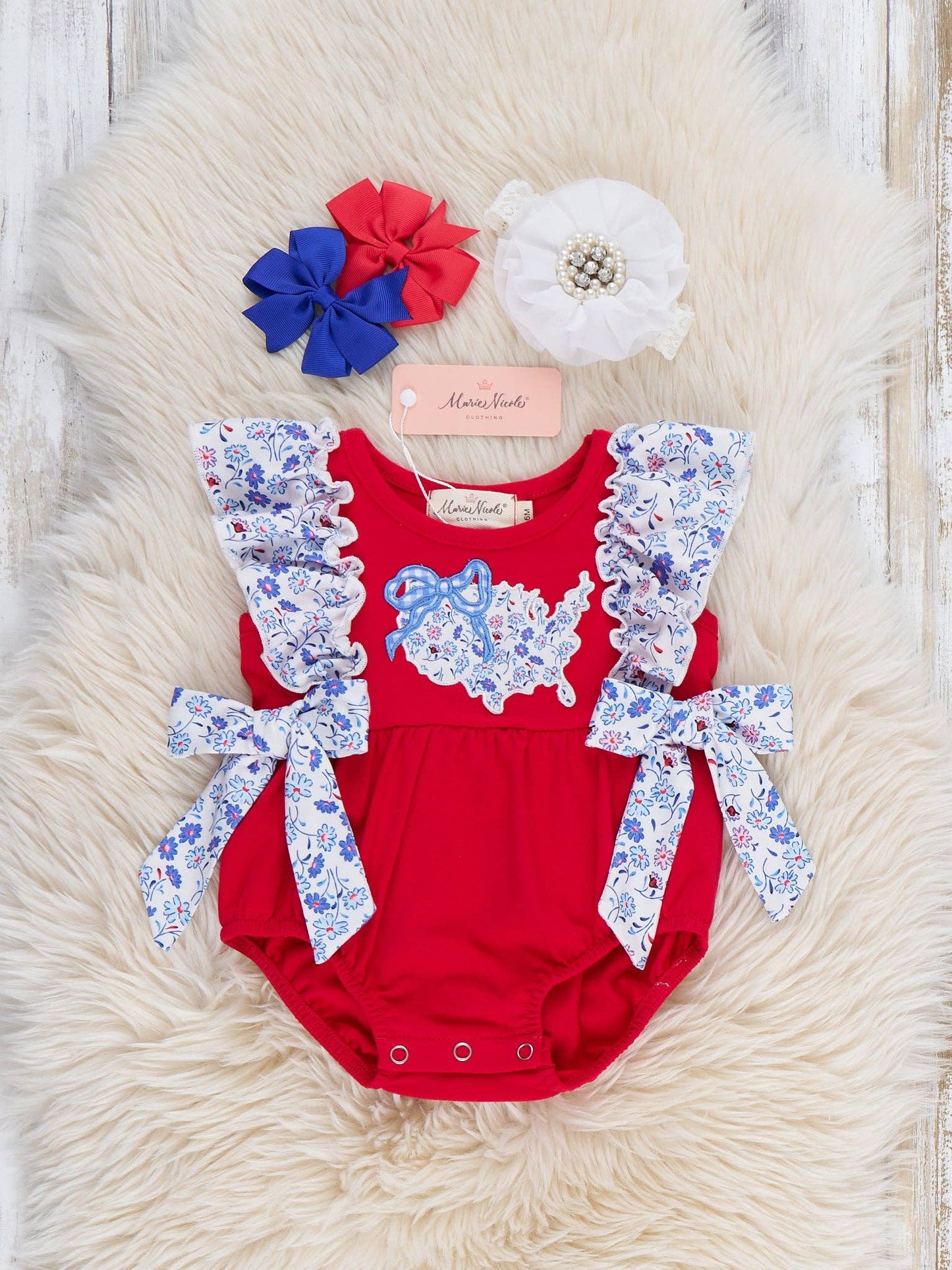 Sweet Land Floral Embroidered Cotton Ruffle Bubble Romper