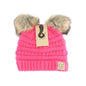 BABY Solid Ribbed Faux Fur Double Pom C.C Beanie