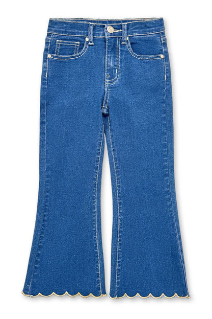 Girl's Flare Leg Denim Jean w/ Scalloped Hem - Light
