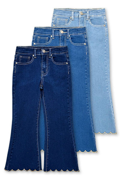 Girl's Flare Leg Denim Jean w/ Scalloped Hem - Light