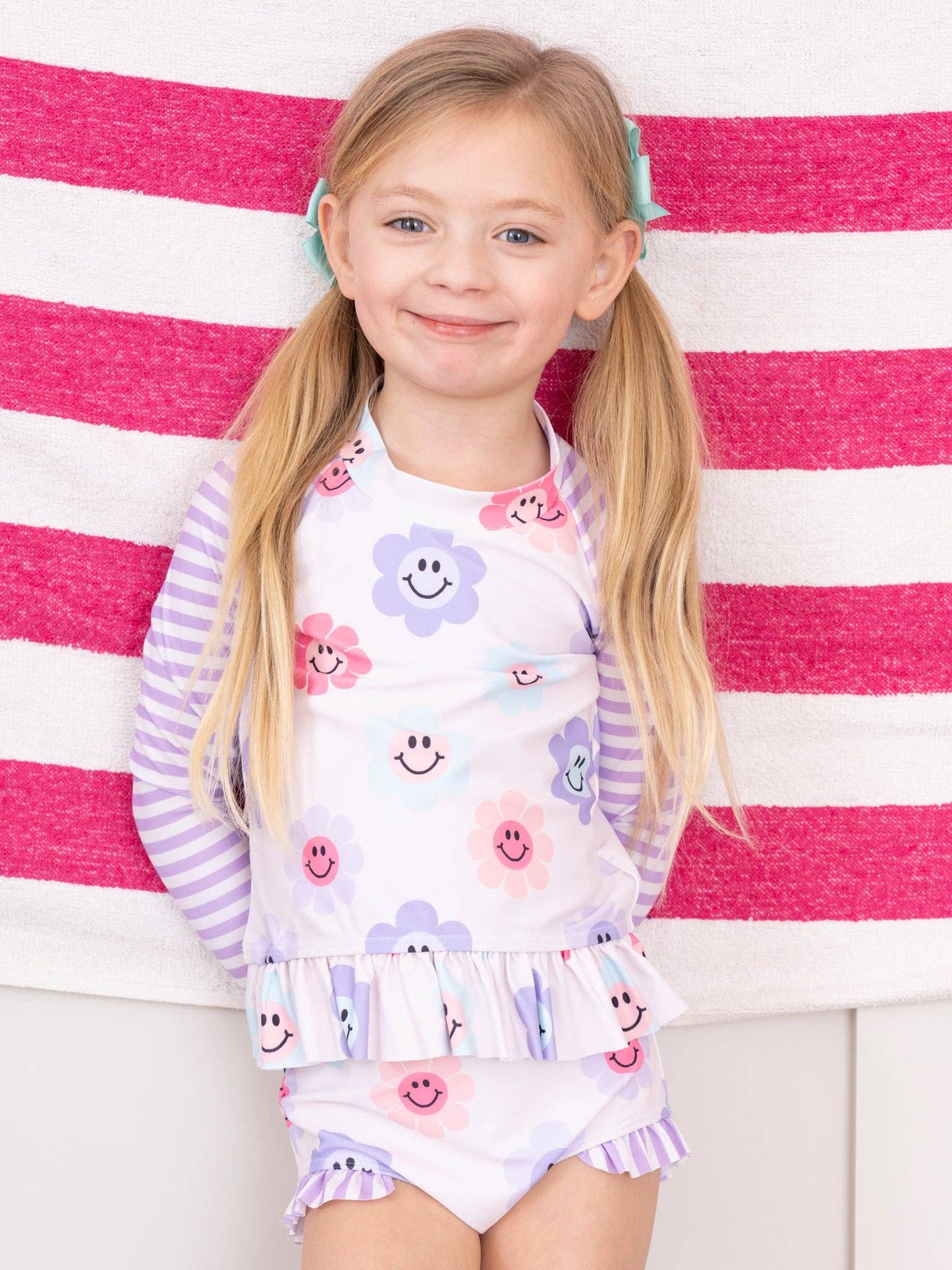 Purple Smiley Daisies Two Piece Rashguard