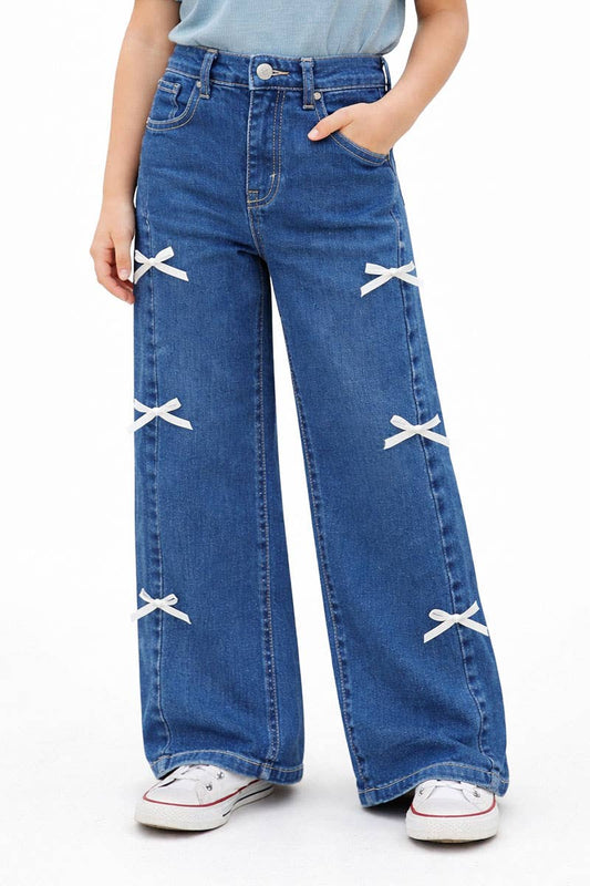 Girl's Wide Leg Denim Jean w/ Bows