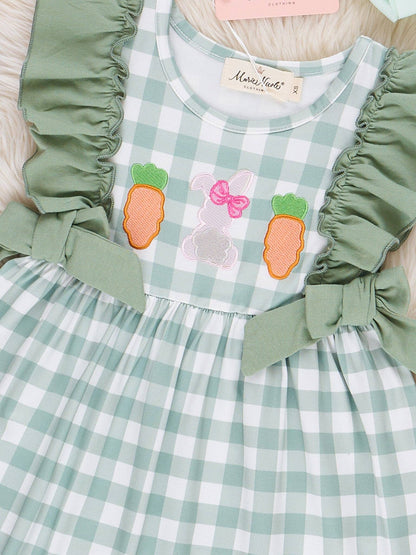 Gingham Carrot Patch Embroidered Dress