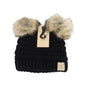 BABY Solid Ribbed Faux Fur Double Pom C.C Beanie