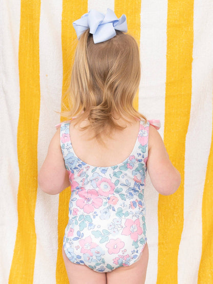 Cottage Floral & Gingham Bow Tie One Piece Swimsuit