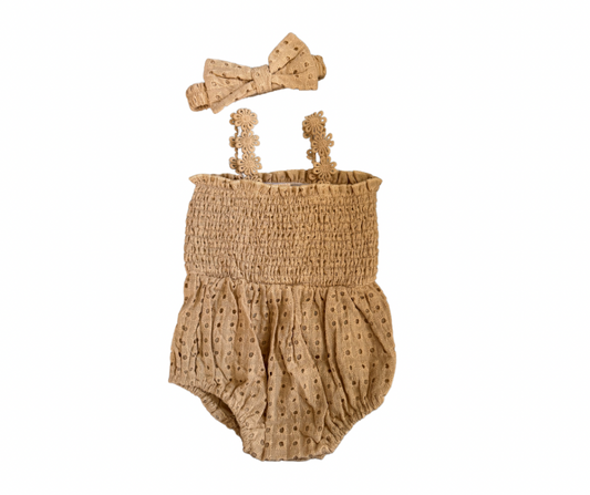 Eyelet Romper with Matching Bow Set