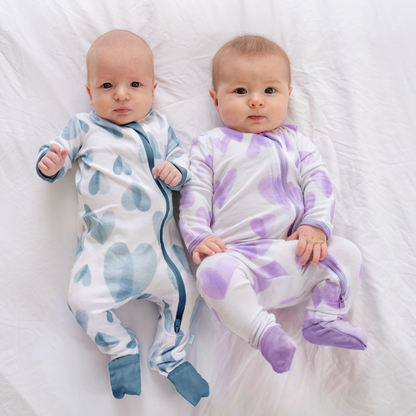 Baby Bamboo Pajamas w/ DreamCuffs® - Ocean Blue Hearts