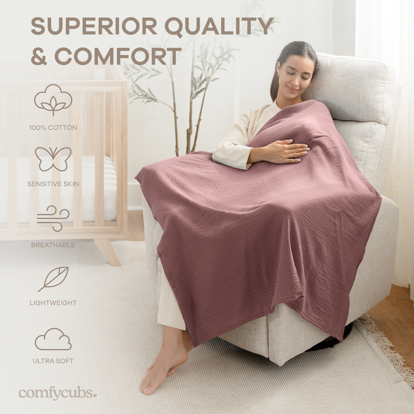 Muslin Swaddle Blankets Pack of 3 by Comfy Cubs
