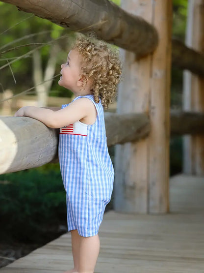 4th of July Flag Embroidery Smocking Boys Romper