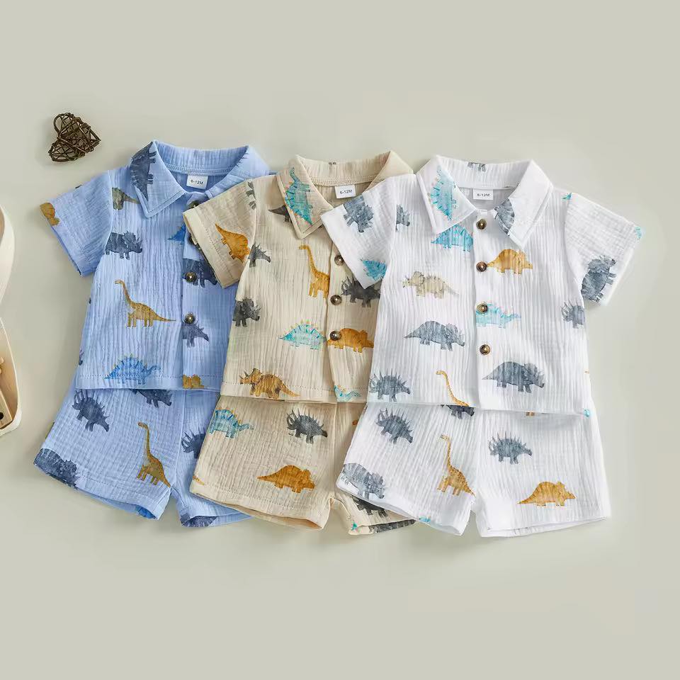 Linen Dino Collared Set