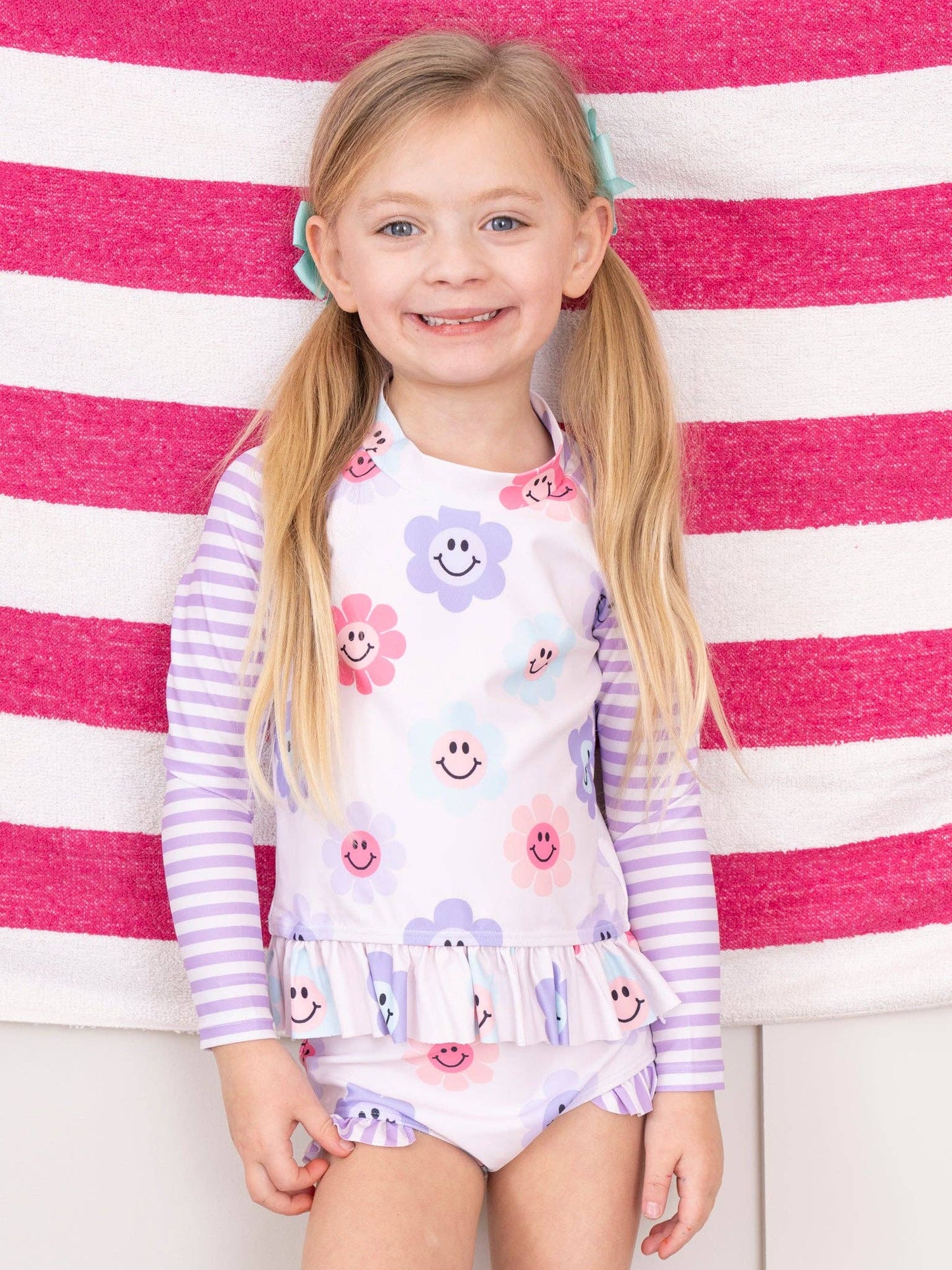 Purple Smiley Daisies Two Piece Rashguard