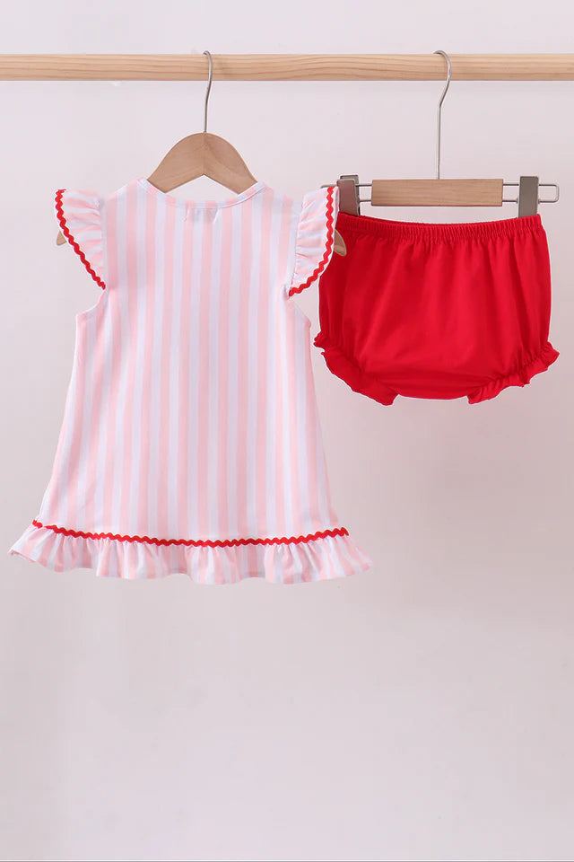 Pink Baseball Bow Stripe Bloomer Set