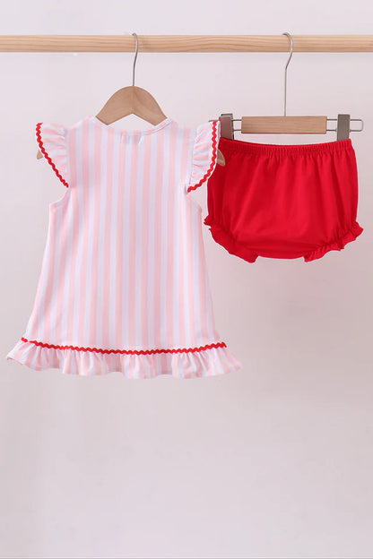 Pink Baseball Bow Stripe Bloomer Set