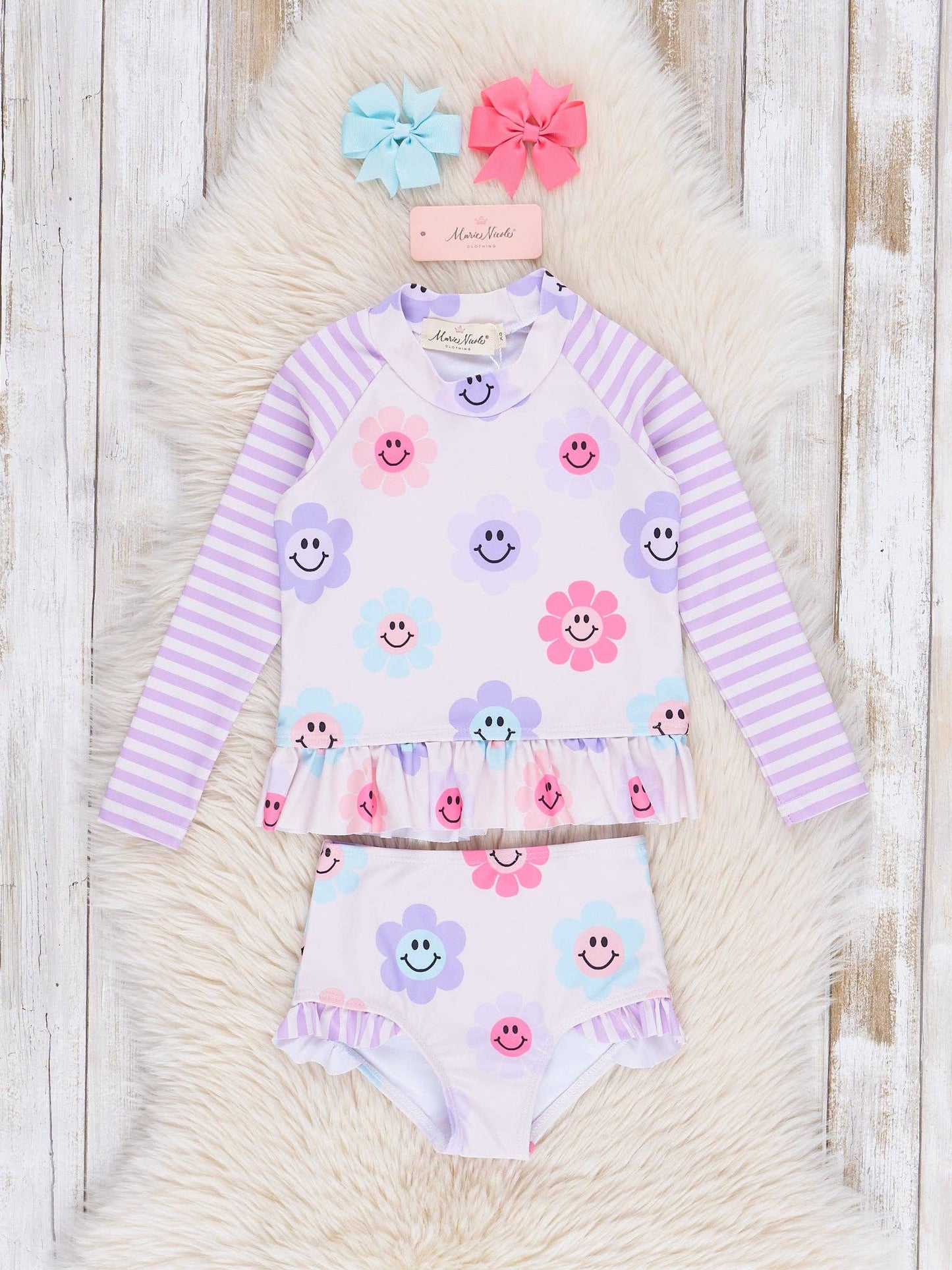 Purple Smiley Daisies Two Piece Rashguard
