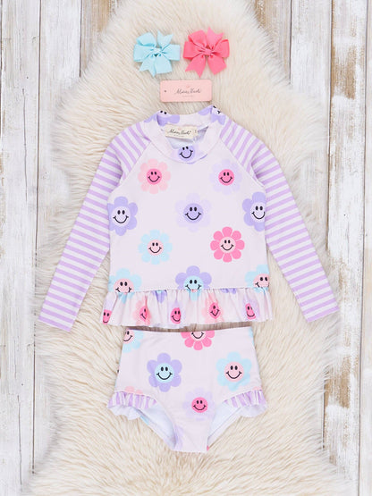 Purple Smiley Daisies Two Piece Rashguard