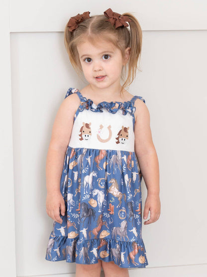 Steel Blue Horse Ruffle Dress