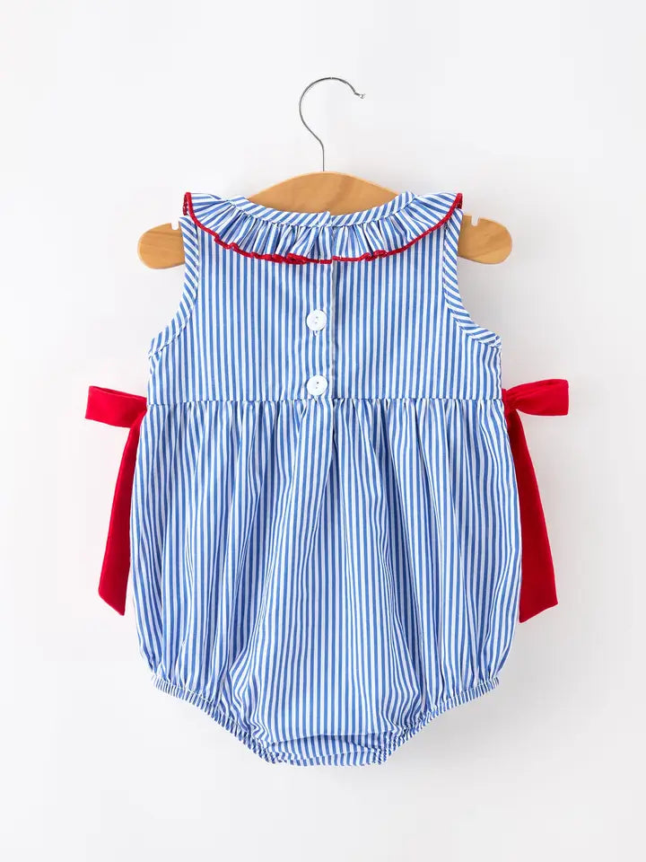 4th of July Plaid Romper Bow Smocked Embroidery