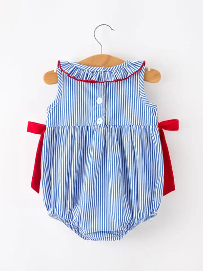 4th of July Plaid Romper Bow Smocked Embroidery