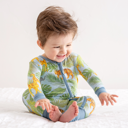 Baby Bamboo Pajamas w/ DreamCuffs® - Blue Safari