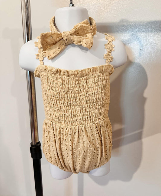 Eyelet Romper with Matching Bow Set