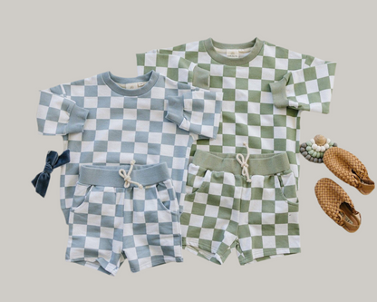 Organic Cotton Checkered Crewneck & Shorts Set