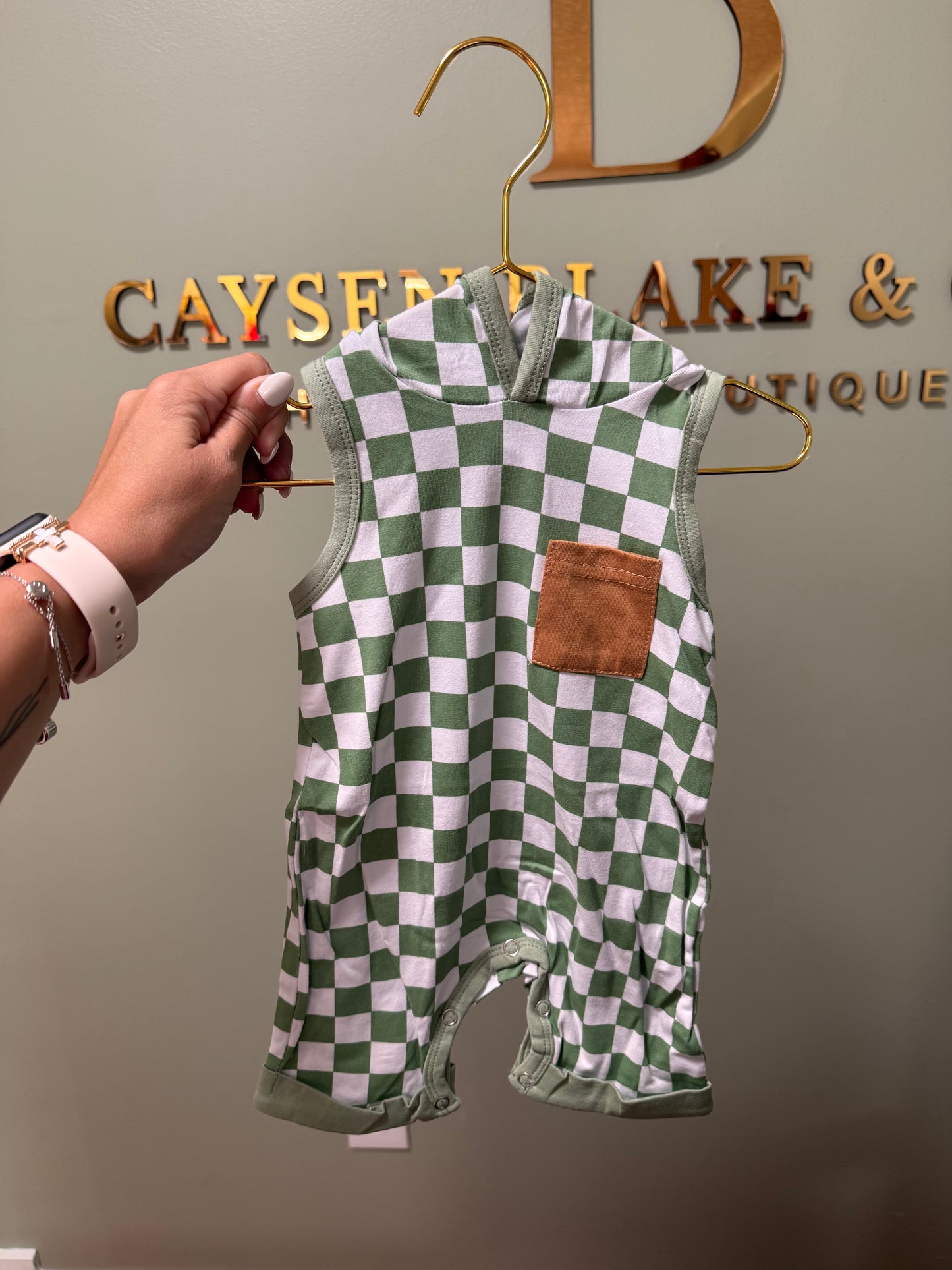 Green Checkered Hooded Romper