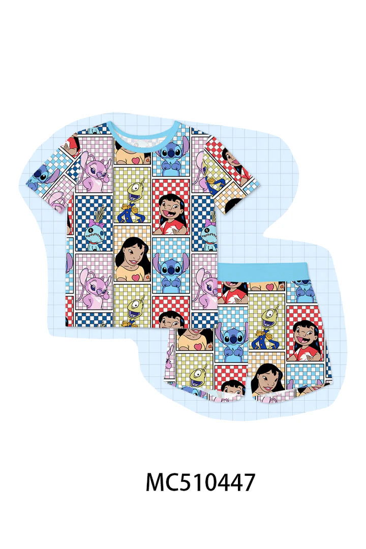 Character Print Bamboo Shorts Set
