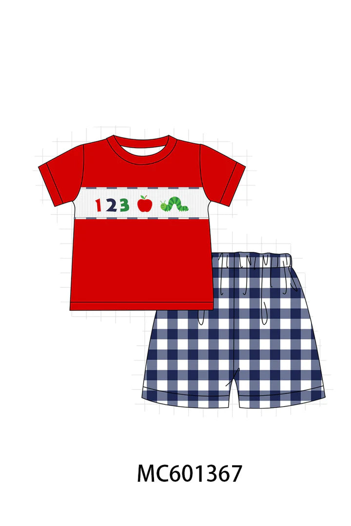 Back to School 123 Smocked Gingham - Boy Shorts Set