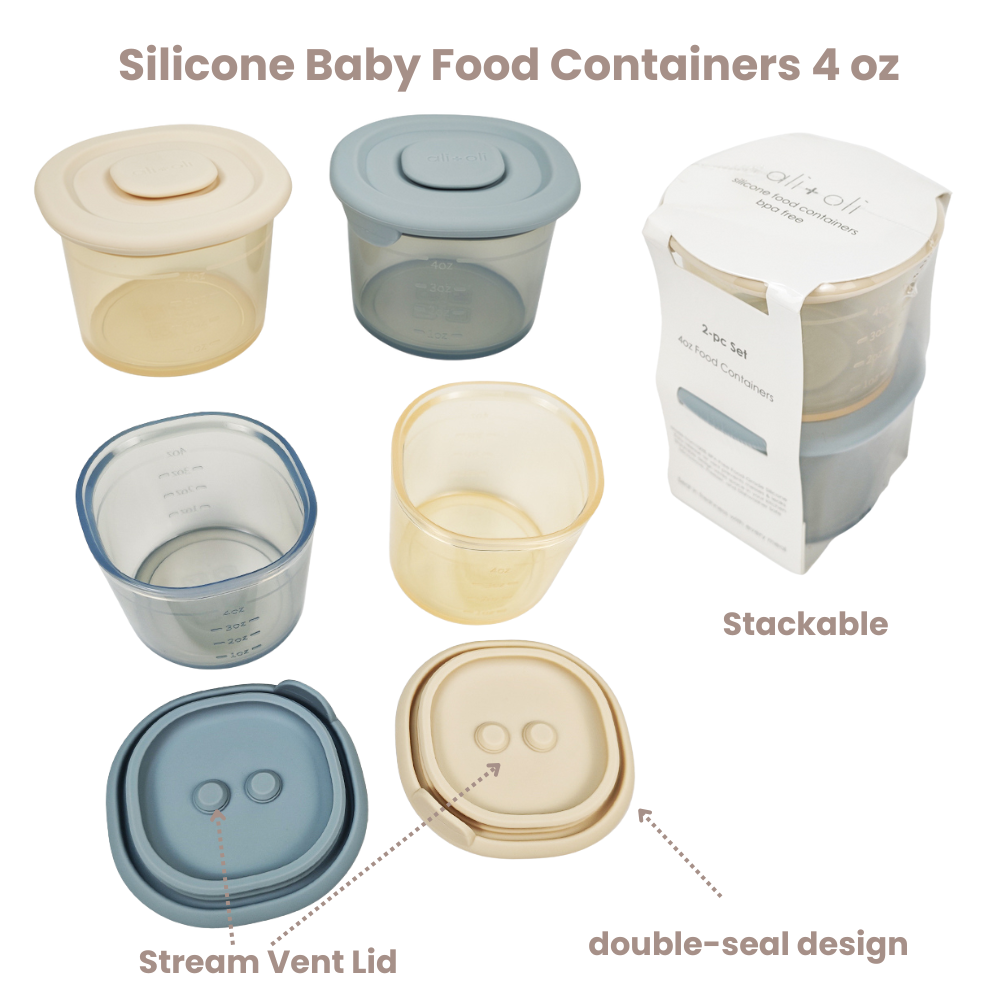 Ali+Oli Silicone Food Containers (4oz) 2-pack (Sky-Khaki)