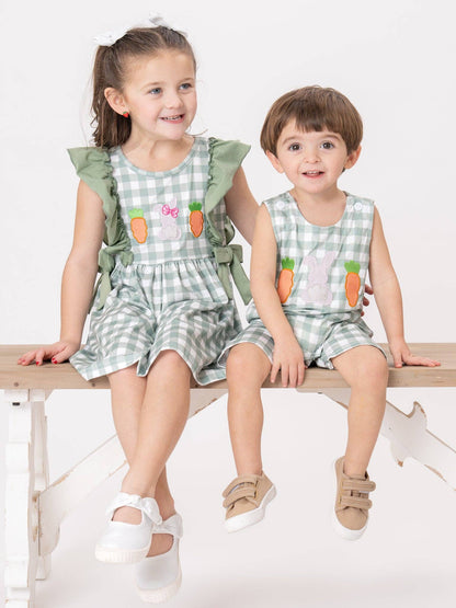 Gingham Carrot Patch Embroidered Dress