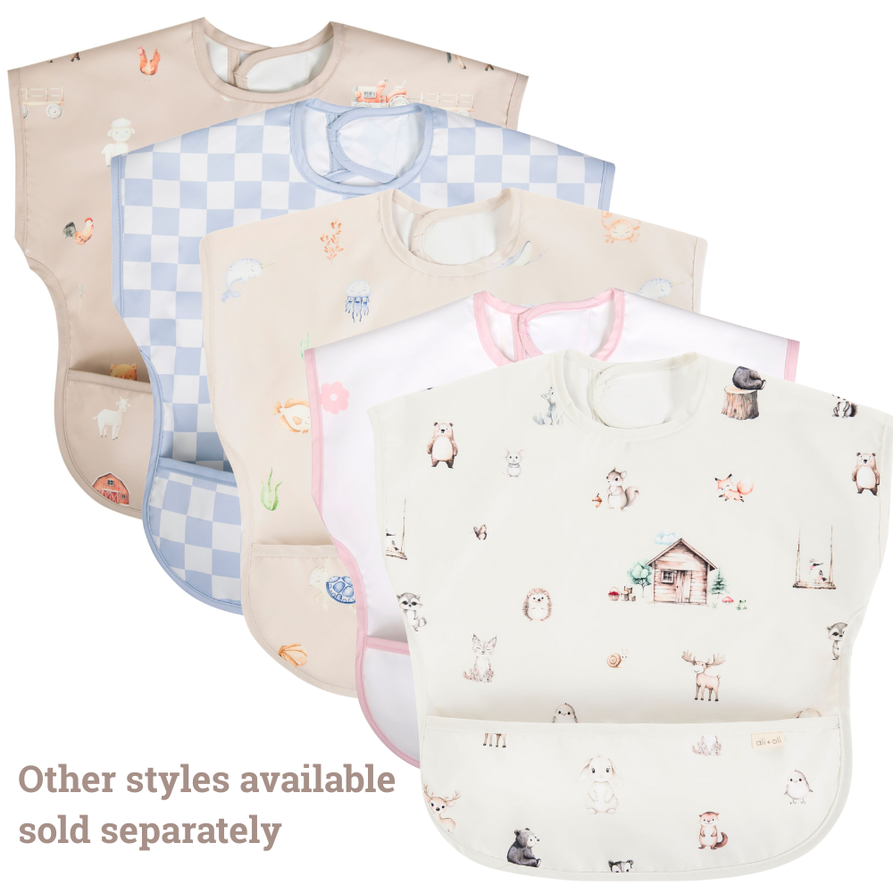 Smock Bib for Baby & Toddler Short Sleeve (Pink Flowers)