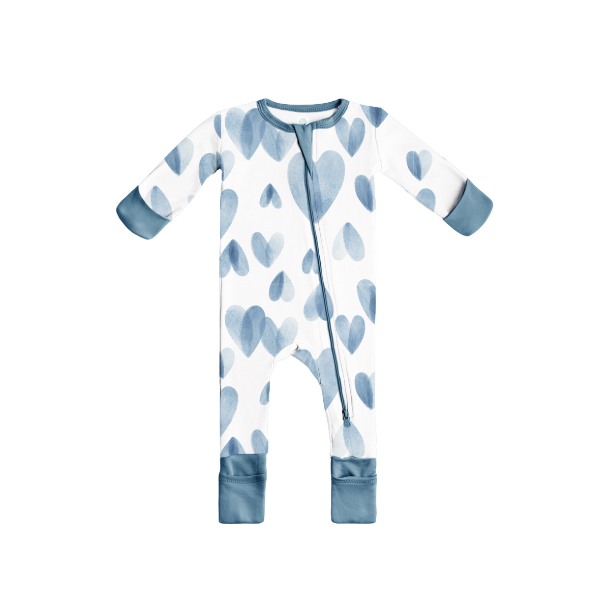 Baby Bamboo Pajamas w/ DreamCuffs® - Ocean Blue Hearts