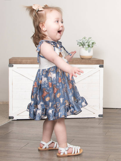 Steel Blue Horse Ruffle Dress
