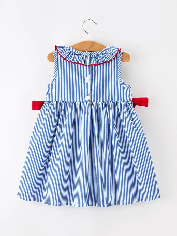 4th of July Twirl Dress Bow Smocked Embroidery