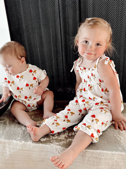 Mushroom / Organic Smocked Jumpsuit (Baby - Kids)