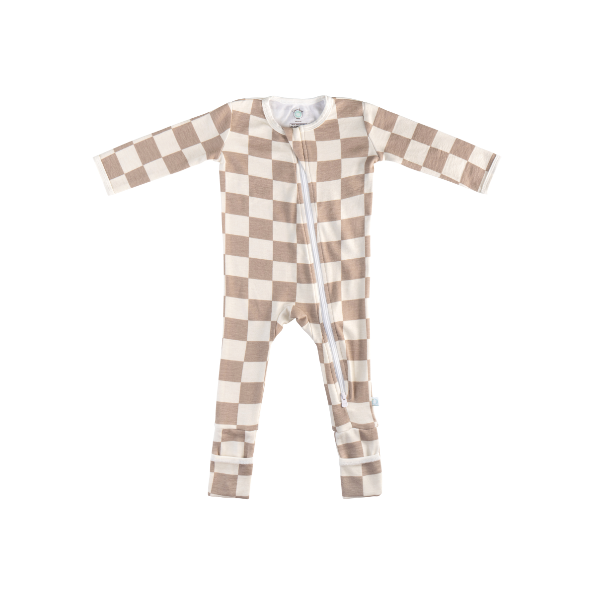 Baby Bamboo Pajamas w/ DreamCuffs® - Oat Latte Checkerboard
