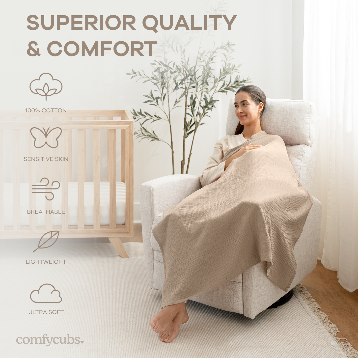 Muslin Swaddle Blankets Pack of 3 by Comfy Cubs