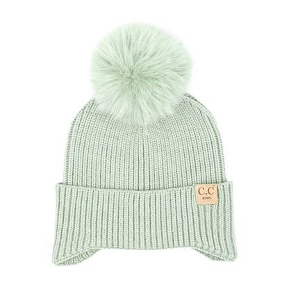 Kid's CC Double Pom Beanie with Ear Flaps