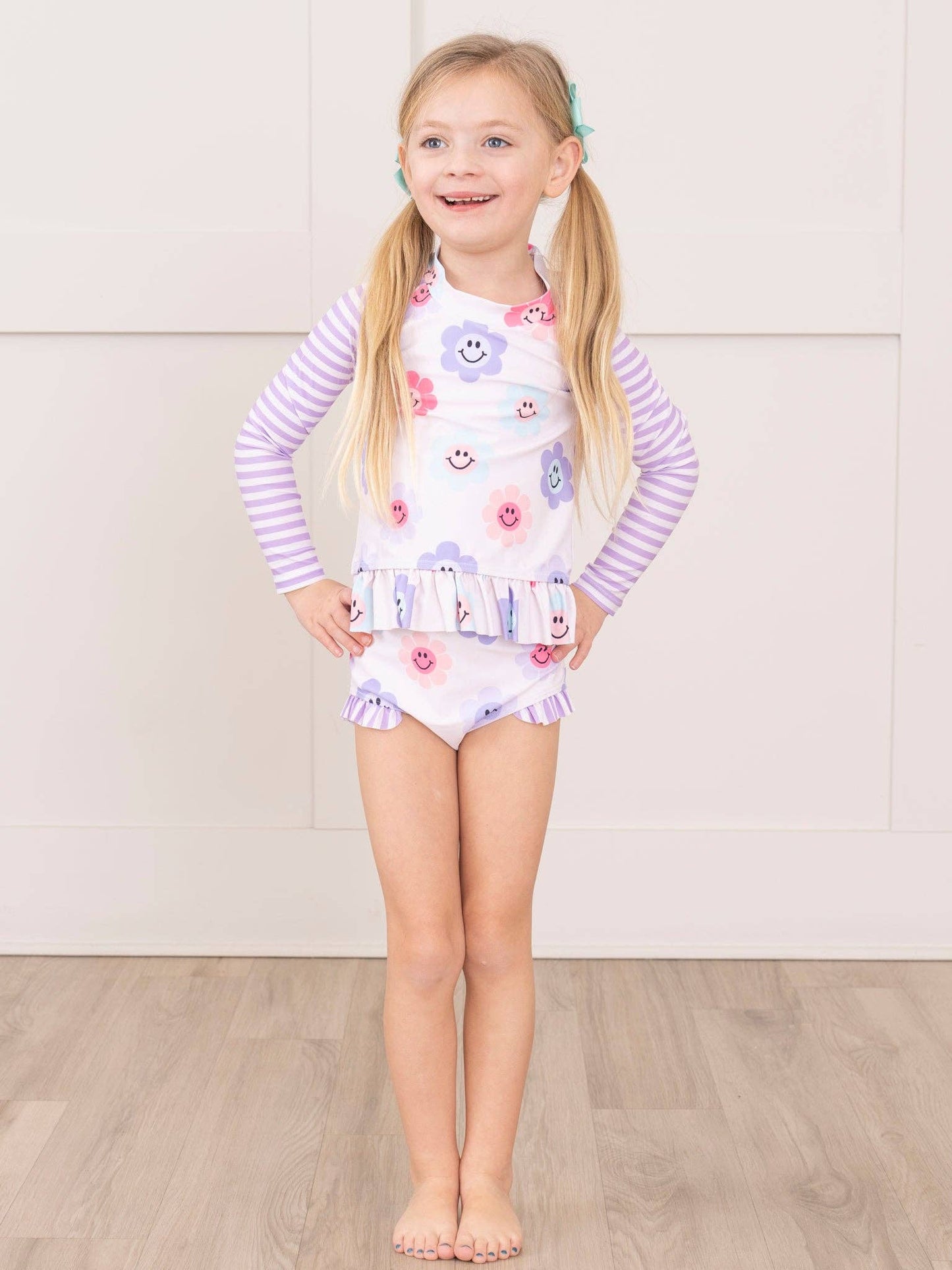 Purple Smiley Daisies Two Piece Rashguard