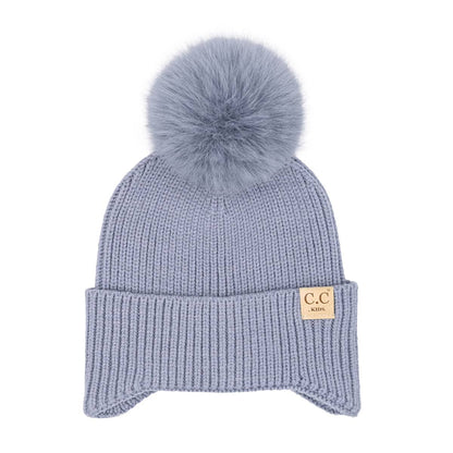 Kid's CC Double Pom Beanie with Ear Flaps