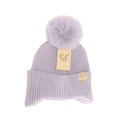 Kid's CC Double Pom Beanie with Ear Flaps